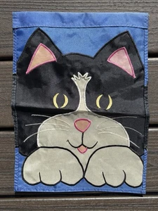 "Bandera de jardín de nailon patas de gato gatito cosida 2 capas bordada vintage años 90 10,5 x 14,5""" - Imagen 1 de 3