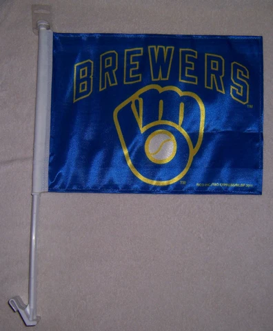NEW 11X15in DOUBLE SIDED MILWAUKEE BREWERS LIC MLB BASEBALL CAR WINDOW FLAG Cover