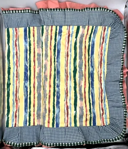 Pepperell Pillow Shams Abstract Gingham Ruffle Island Farm Coastal Blue Coral - Picture 1 of 10