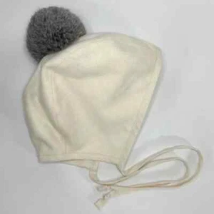 Briar Baby Neutral Pom Bonnet 2-4Y Toddler Unisex Made in USA Hat Ivory Charcoal - Picture 1 of 5