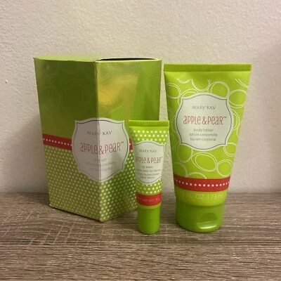 Conjunto de presente Mary Kay APPLE & PEAR loção corporal 2,5 oz e bálsamo labial (novo na caixa) - Imagem 1 de 2