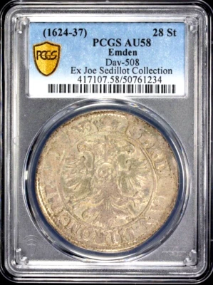 1624 - 1637 German States Emden 28 Stuber 2/3 Thaler, PCGS AU 58 KM-10.2 Germany - Image 1 of 2