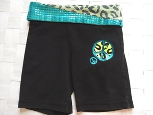 Justice Girls Black Athletic Fitted Shorts Aqua Glitzy Waistband Sz 6 - Picture 1 of 12