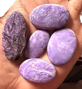 147 Carat Natural Charoite Mix Shape Loose Gemstone Cabochon 5 Pieces Lot - Picture 1 of 3