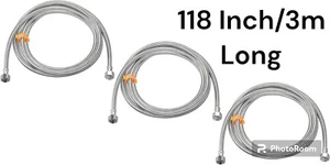 3x Stainless Steel Water Supply Hose Faucet Supply Line Connector, 2xG1/2 Female - Picture 1 of 4