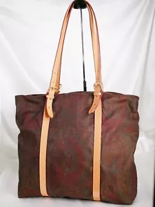 ETRO Large Tote Shoulder Paisley pattern Brown Leather handles Italy Auth #K28 - Picture 1 of 22