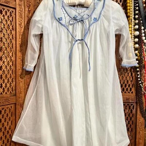 Vintage Baby Blue 2-Piece Nightgown & Robe Set – Sheer Overlay with Embroidery - Picture 1 of 8