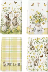 Butterfly Rabbits Bunny Easter Kitchen Towels Dish Towels, 18X26 Inch Flower Egg - Picture 1 of 12