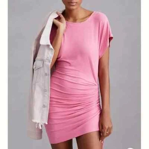 NWT Daily Practice by Anthropologie The Short Ruched Dress in Pink Size Large - Picture 1 of 9