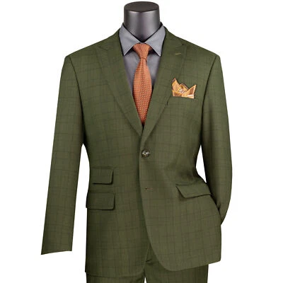 VINCI Men's Olive Glen Plaid 2-Button Modern Fit Business Suit - NEW - Image 1 of 3