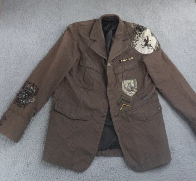 Black Rivet Men Size Large Jacket Blazer Cotton Graphic Button Lined Pockets - Image 1 of 4