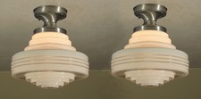 AMAZING! Pair of Antique Vintage Skyscraper UFO Spaceage Light Fixtures RESTORED