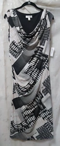 New DRESS BARN Size 14 Sheath Dress Cowl Neck Slimming Lined Black/White - Picture 1 of 6