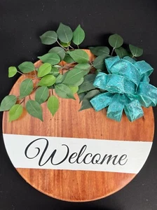 Welcome Sign Front Door Round Wood Hanging For Farmhouse porch Spring Decoration - Picture 1 of 1