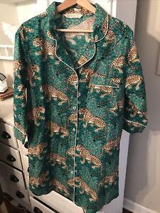 Print Fresh Pajamas Nightshirt Gown Green Leopards Floral Anthropologie S Small