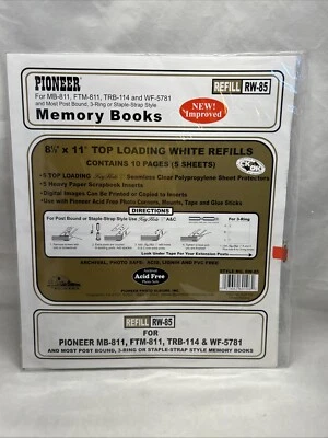 Libro de memoria Pioneer recarga de carga superior 8,5 X 11 blanco RW-85 NUEVO EN PAQUETE Foto 1 de 4