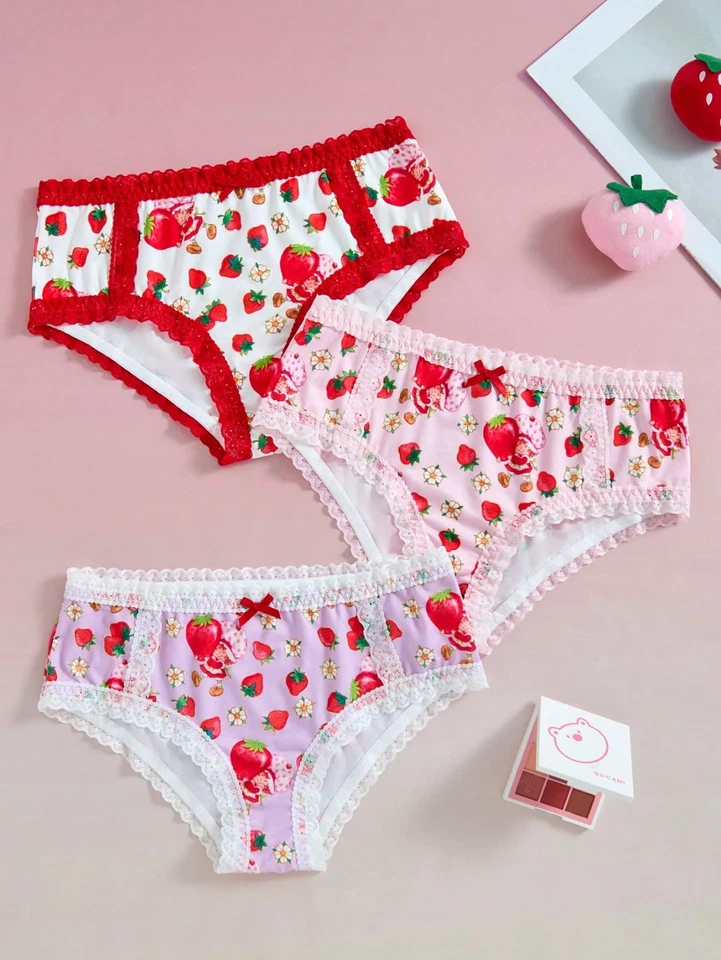 Women's Strawberry Shortcake Cartoon Cute Licensed Brief Panties - Pack of 3 - Image 1 of 4
