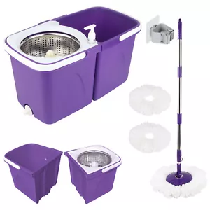 360° Mop & Bucket Easy Wring and Clean Turbo Set With 2 Microfibre Heads Purple - Picture 1 of 12