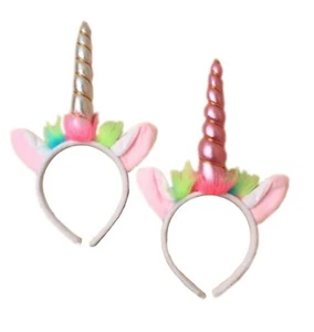 Kids White Unicorn Headbands With Pink & Silver Horns Children's Costume Alice - Picture 1 of 6