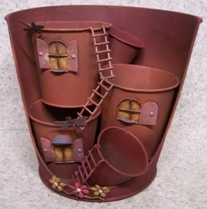 Flower Pot 5 in one bucket rustic weathered metal planter NEW 8" tall - Picture 1 of 3
