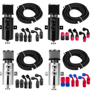 10AN Oil Catch Can Reservoir Tank 2 Port Dual Breather Filter Baffled+ 10FT Hose - Foto 1 di 19