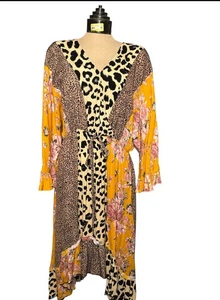 Gigio Women’s Boho Gypsy Sand Leopard Ruffle Dress Hi-Low Large Floral - Picture 1 of 10