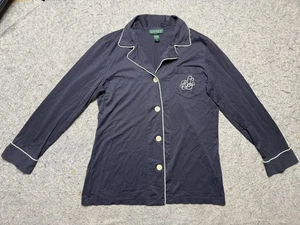 Lauren Ralph Lauren camicia donna pigiama blu navy medio pigiama monogramma RL cotone - Foto 1 di 10