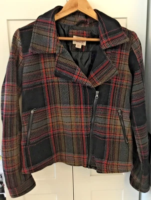 Mossimo Womens Peacoat Size L Red Black Green Plaid Wool Zip Up Polyester - Image 1 of 4
