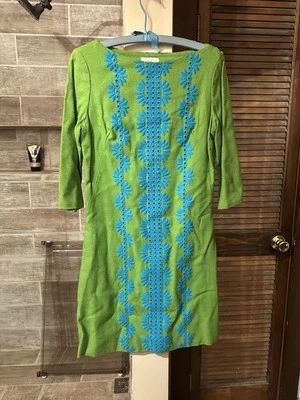 Vintage Bill Atkinson Glen of Michigan Dress 1970s Embroidered Green Cotton - Image 1 of 4