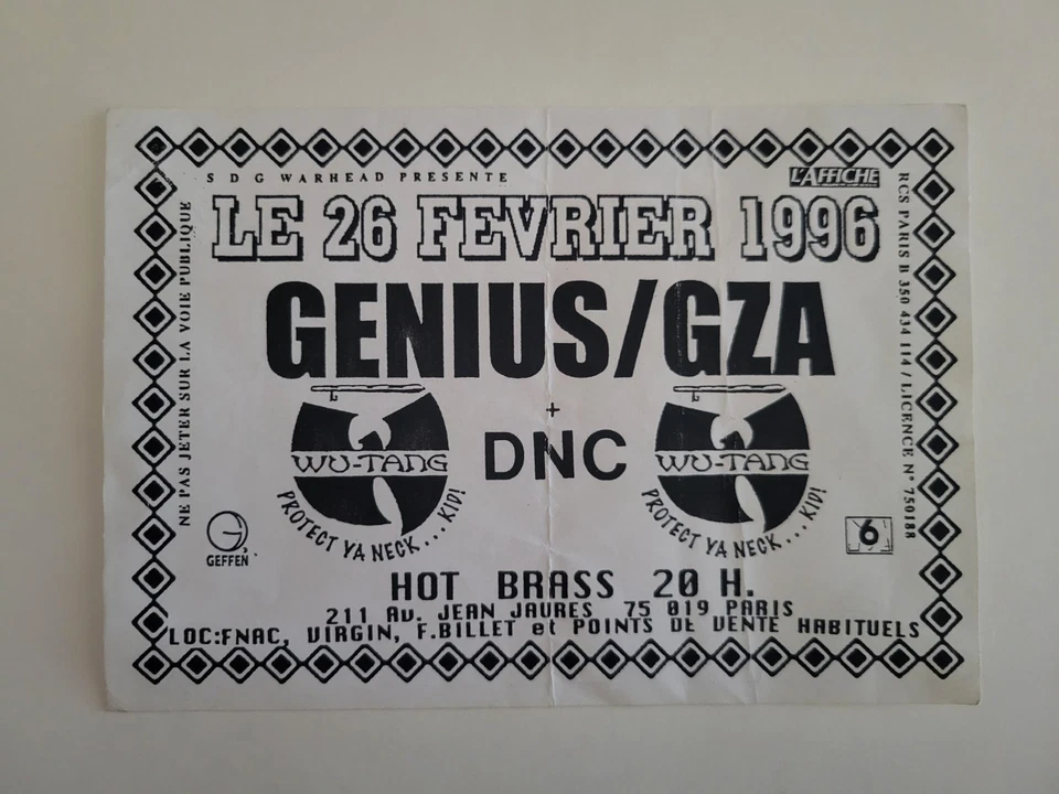 1996 GZA WU TANG CLAN LIQUID SWORDS TOUR CONCERT FLYER PARIS RZA HIP HOP RAP - Image 1 of 1