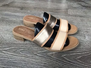 TOMS Womens Size 9.5 Silver Cream Double Strap Sandals Casual Shoes - Picture 1 of 12