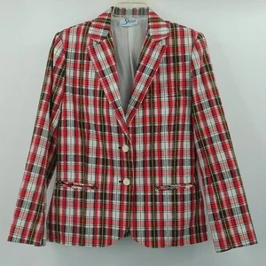 Vintage Plaid Blazer Women's L P Red White Sunny South Fashions Dallas Preppy - Picture 1 of 8