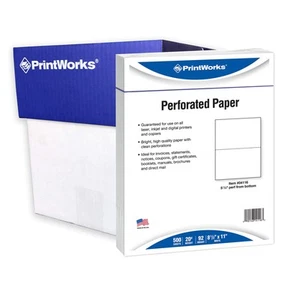 PrintWorks Professional 2500 Sheets 8.5x11 White Perforated Paper 20lb - Picture 1 of 6