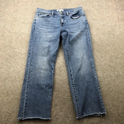 Lucky Brand Jeans Womens 12 Blue Sweet Mid Rise Crop Denim Raw Hem Distressed - Image 1 of 4