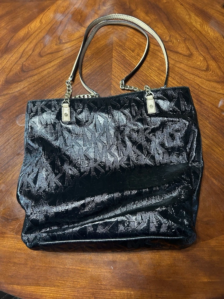 MICHAEL Michael Kors Black Glossy Tote with Silver Handles - Image 1 of 4