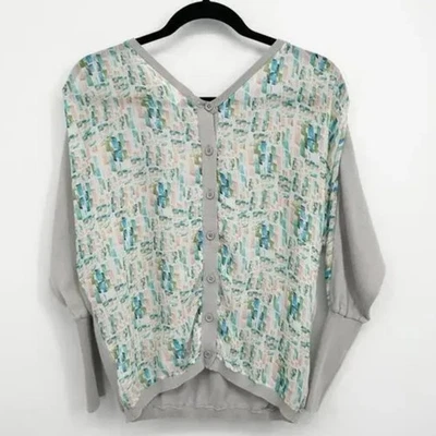 Anthropologie Moth 上衣毛衣灰色绿色纽扣背面轻便流畅波西米亚 SM — 第 1/4 张图片