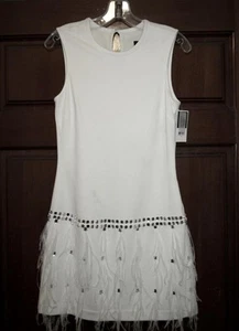 VESTIDO VAINA JUICY COUTURE SIN MANGAS BLANCO PLUMA PONTE Talla XS - Imagen 1 de 7