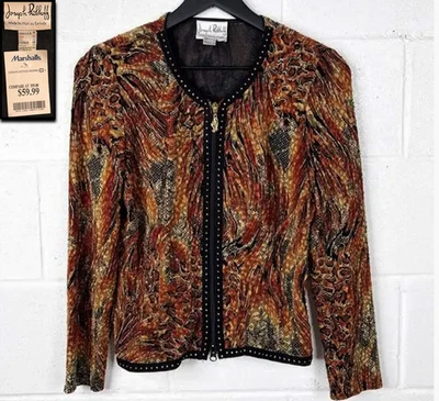 NWT! JOSEPH RIBKOFF BROWN ANIMAL PRINT RHINESTONES ZIP SHIRT JACKET TOP 18 L XL - Image 1 of 4