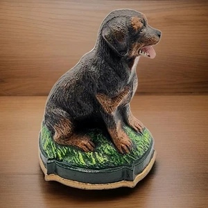 Cast Iron Dog Door Stop Black Tan Puppy Rottweiler 4" Vintage Style Decor - Picture 1 of 8
