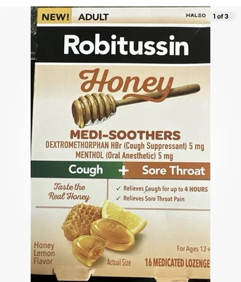 2 caixas de pastilhas medicadas Robitussin Medi-Soothers (16/caixa). Mel limão - Imagem 1 de 4