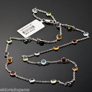 GEMSTONE NECKLACE BLUE TOPAZ AMETHYST GARNET CITRINE PERIDOT 14K WHITE GOLD 16" - Picture 1 of 5