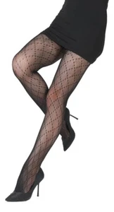 Collant femme fantaisie filet noir motifs losanges lingerie taille unique - Picture 1 of 2