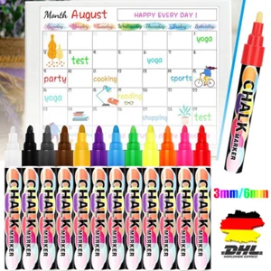 12 Kreidestifte Stift Flüssigkreide Kreidemarker Marker abwischbar Fenster Tafel - Bild 1 von 16