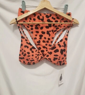 BTFBM Bikini Mujer Talla Mediana Cintura Alta Naranja Negro Leopardo Cuello en V Acolchado Foto 1 de 4