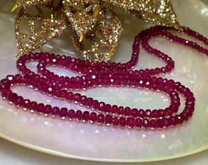 18' AAA Grade Faceted Natural Ruby Gemstone Bead Necklace 38.50ctw - Picture 1 of 10