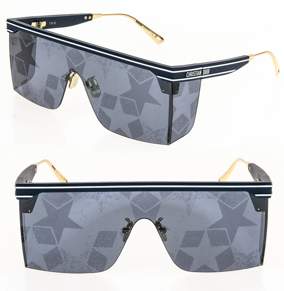 Dior DIORCLUB M1U 31B7 Shiny Blue Mirror Logo Unisex Oblique Mask Sunglasses