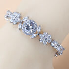 Blue Sapphire White Topaz Silver Tennis Gemstone Bracelet Jewelry