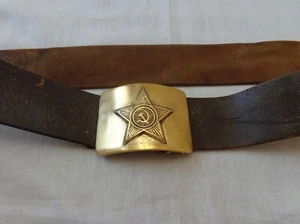 Vtg Star Buckle Soviet Officer Leather Belt Russia Military Field Gear USSR Army - Picture 1 of 14