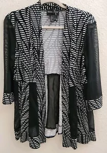 Frank Lyman Women's Black & White Abstract Open 3/4 Sleeve Stretch Cardigan 14 - Picture 1 of 11
