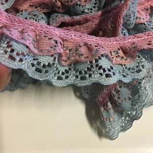 Mauve and Country Blue Double Lace   1 inch  baby doll lace Trim - Picture 1 of 3